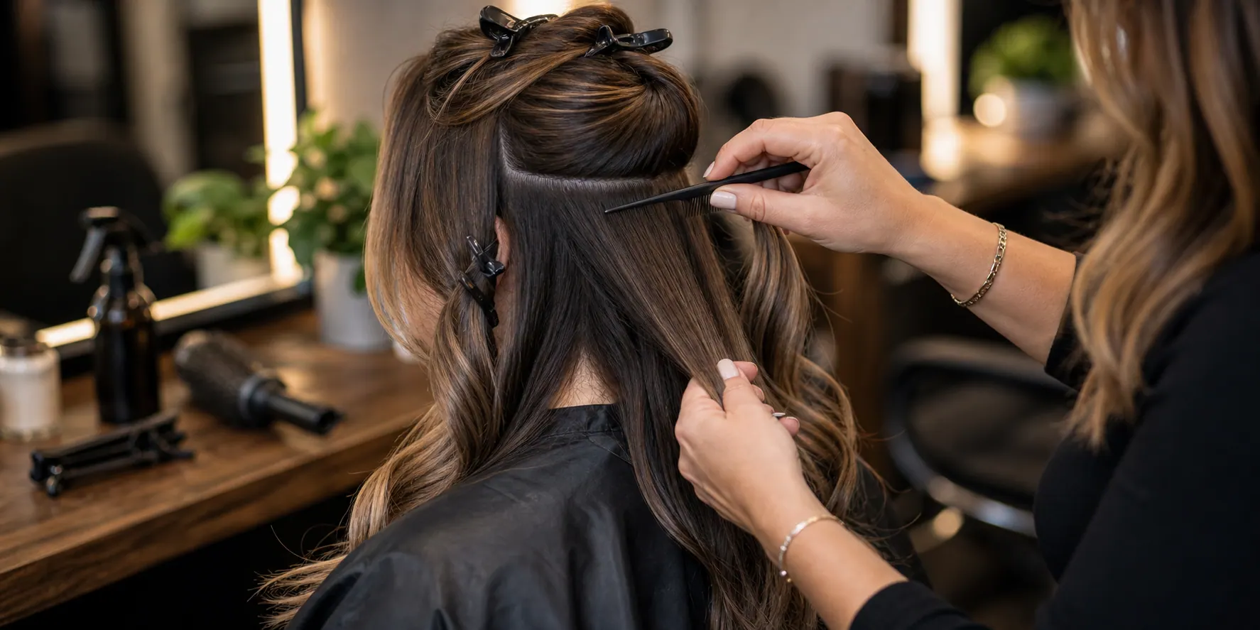 Hair Code sectioning hair during a salon appointment in Highlands Ranch