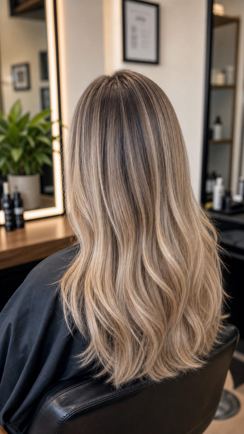 Soft blended AirTouch blonde color result at Hair Code in Highlands Ranch