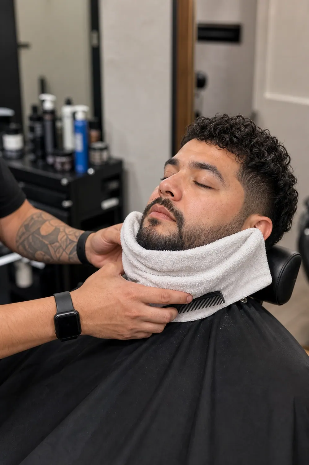 Hot towel beard grooming service at Hair Code in Highlands Ranch