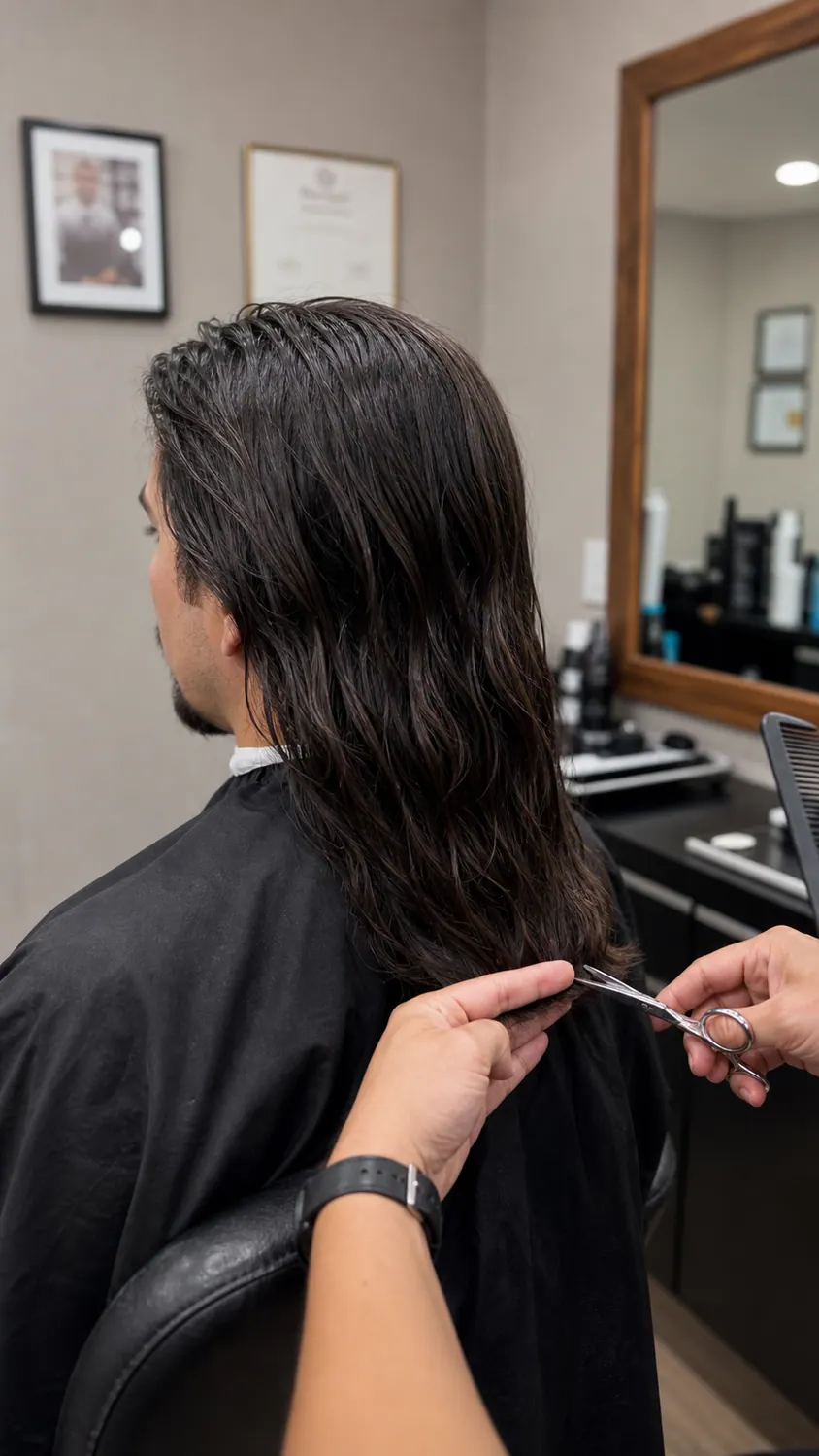 Men's long hair trim service at Hair Code salon in Highlands Ranch