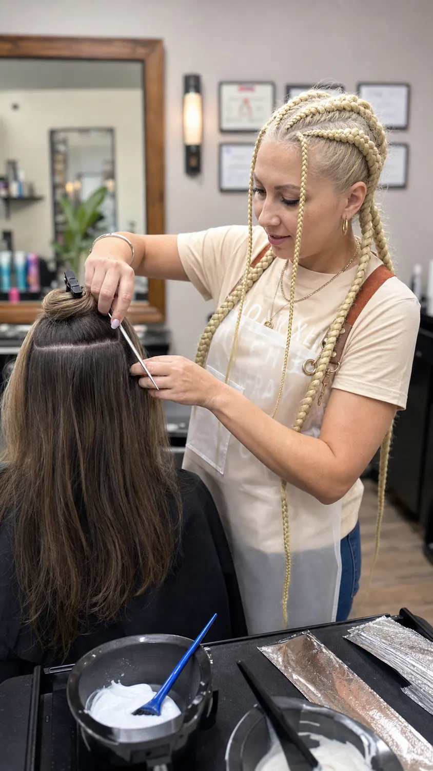 Root touch-up color application at Hair Code salon in Highlands Ranch